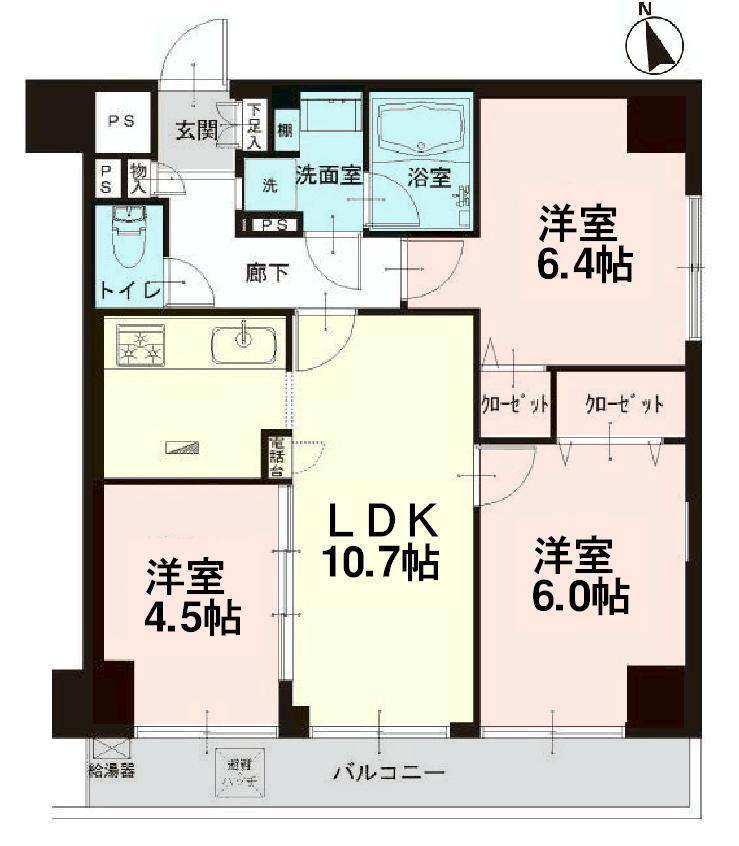 Floor plan. 3LDK, Price 25,900,000 yen, Footprint 60 sq m , Balcony area 7.3 sq m
