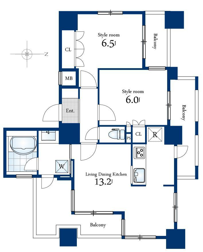 Floor plan. 2LDK, Price 19,800,000 yen, Footprint 59 sq m , Balcony area 16.9 sq m