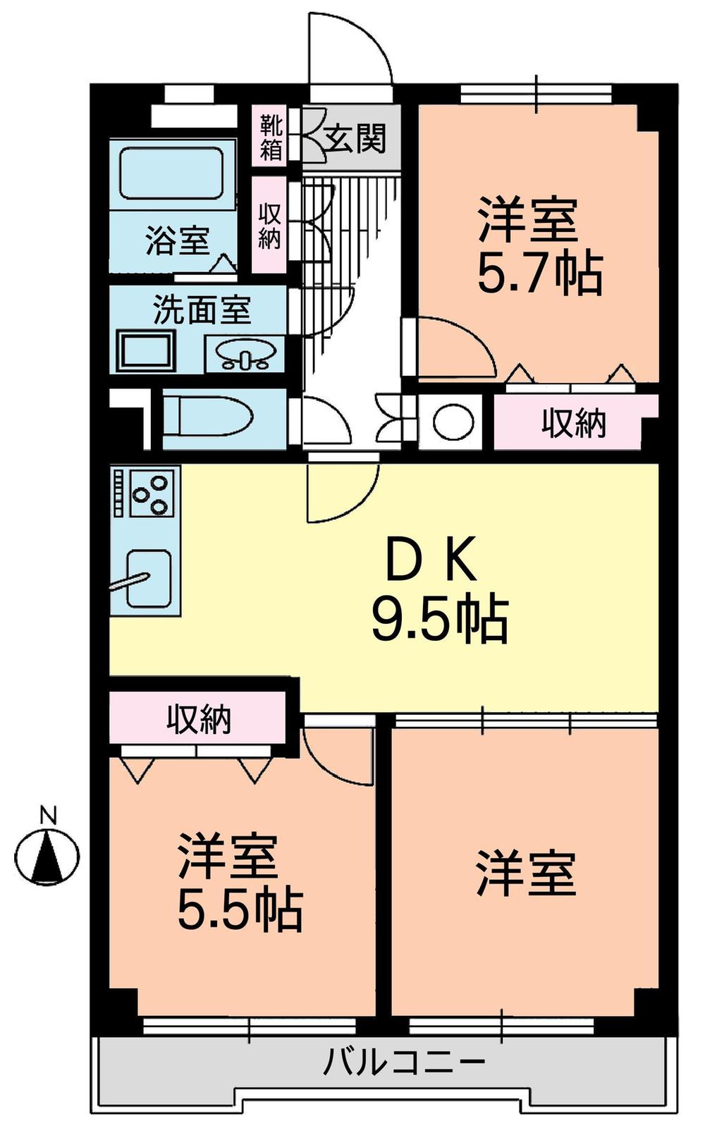 Floor plan. 3DK, Price 13.8 million yen, Occupied area 60.35 sq m , Balcony area 5.58 sq m