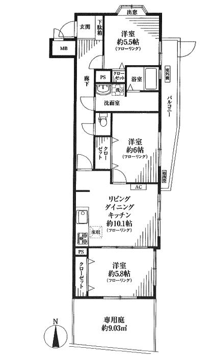Floor plan. 3LDK, Price 17.8 million yen, Occupied area 68.17 sq m , Balcony area 9.03 sq m floor plan