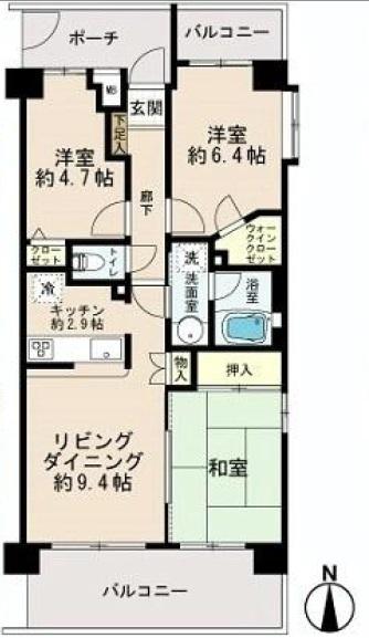 Floor plan. 3LDK, Price 21,800,000 yen, Occupied area 65.01 sq m , Balcony area 14.07 sq m