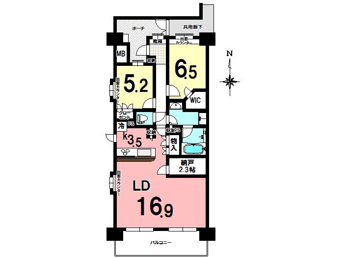 Floor plan. 2LDK + 2S (storeroom), Price 39,800,000 yen, Occupied area 76.31 sq m , Balcony area 13.8 sq m