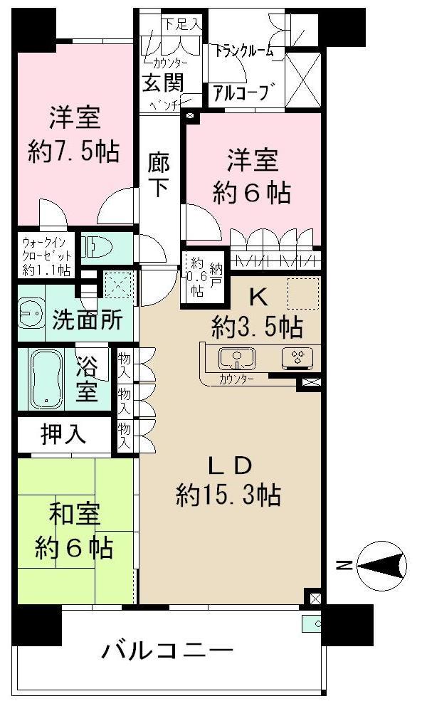 Floor plan. 3LDK, Price 36,900,000 yen, Occupied area 87.43 sq m , Balcony area 14 sq m
