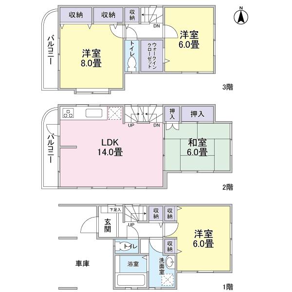 Floor plan. 31.5 million yen, 4LDK, Land area 66.21 sq m , Building area 100.08 sq m 4LDK + with built-in garage