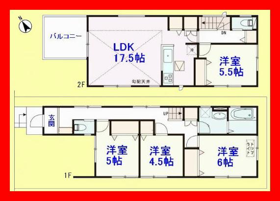 Floor plan. 27,800,000 yen, 4LDK, Land area 94 sq m , Building area 102.67 sq m face-to-face kitchen