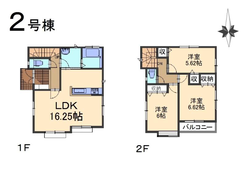 Floor plan. (Building 2), Price 30,800,000 yen, 3LDK, Land area 96.31 sq m , Building area 83.63 sq m