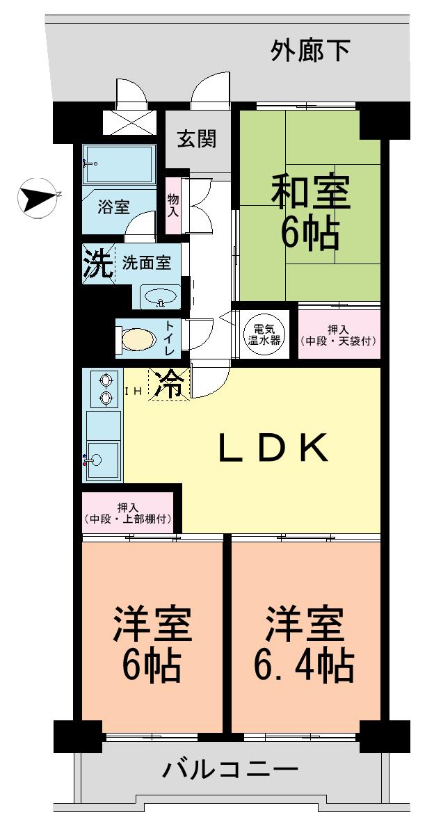 Floor plan. 3LDK, Price 14.8 million yen, Footprint 64.4 sq m , Balcony area 6.72 sq m