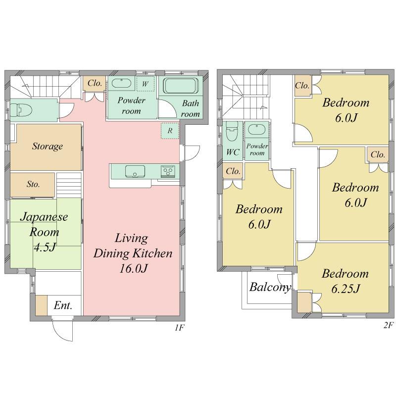 Floor plan. 64,800,000 yen, 5LDK + S (storeroom), Land area 146.64 sq m , Building area 110.95 sq m