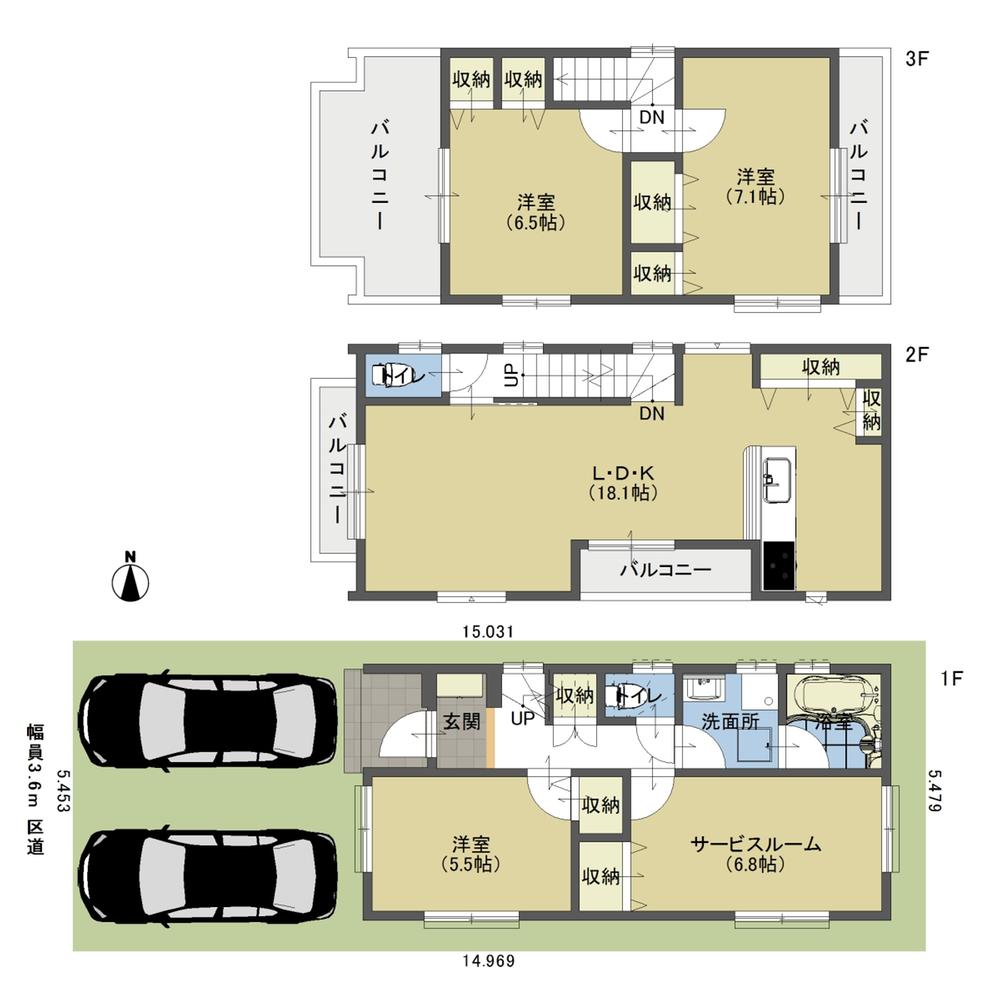 Floor plan. 44,800,000 yen, 3LDK + S (storeroom), Land area 81.44 sq m , Building area 106.61 sq m