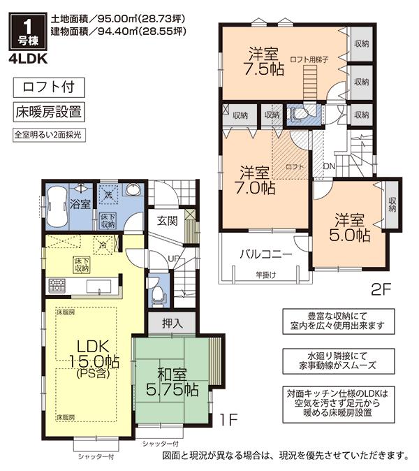 Floor plan. 36,800,000 yen, 4LDK, Land area 95 sq m , Building area 94.4 sq m floor plan