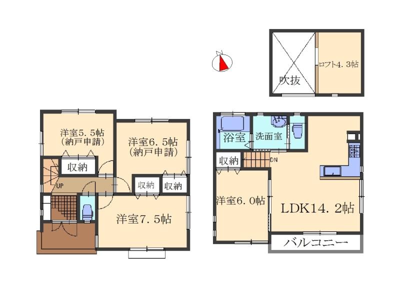 Floor plan. (Building 2), Price 29,800,000 yen, 2LDK+2S, Land area 100.38 sq m , Building area 88.6 sq m