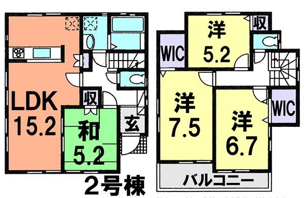 Floor plan. (Building 2), Price 42,800,000 yen, 4LDK, Land area 90 sq m , Building area 95.43 sq m