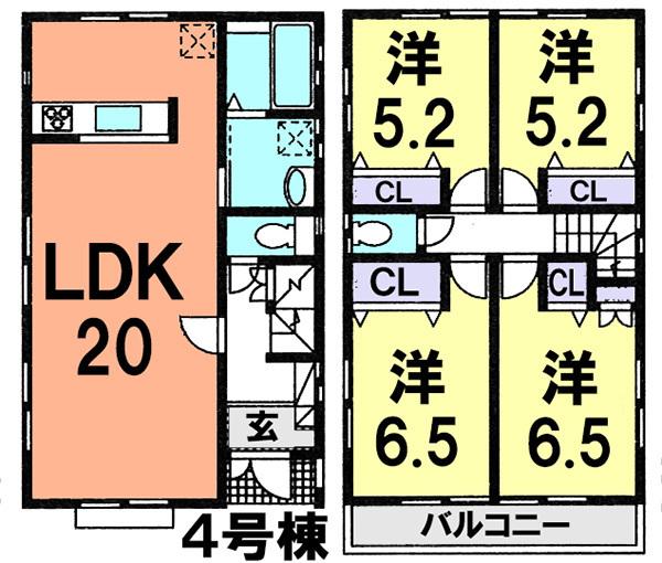 Floor plan. (4 Building), Price 39,800,000 yen, 4LDK, Land area 92.56 sq m , Building area 97.7 sq m