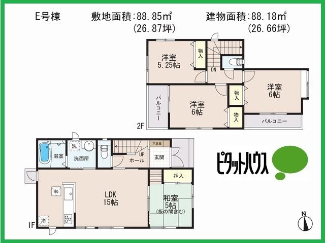 Floor plan. (E Building), Price 40,800,000 yen, 4LDK, Land area 88.85 sq m , Building area 88.18 sq m