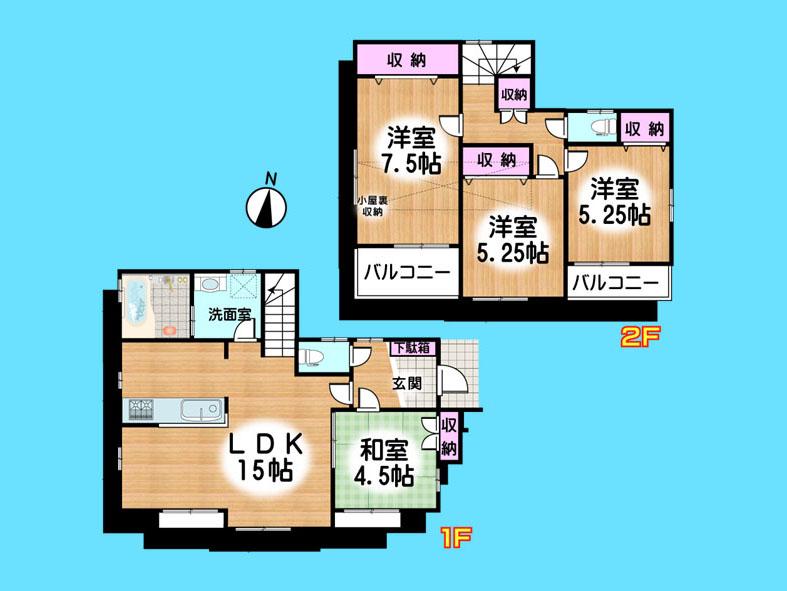 Floor plan. 35,300,000 yen, 4LDK, Land area 95.38 sq m , Building area 90.66 sq m  , Yes Car space ◆  Weekdays, It is possible your visit. Contact us, Free dial  [ 0120-40-4771 ]  Until. Nearby properties also will introduce Adachi. First, Please contact us
