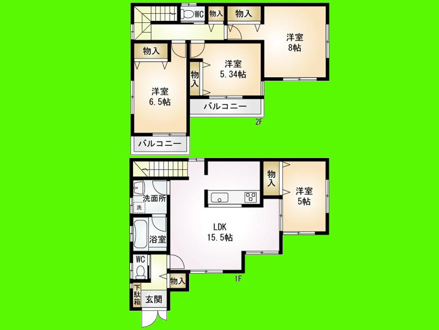 Floor plan. Price 27,800,000 yen, 4LDK, Land area 119.45 sq m , Building area 96.05 sq m