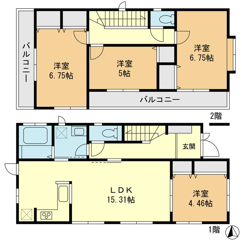 Floor plan. 39,900,000 yen, 4LDK, Land area 91.1 sq m , Building area 95.64 a sq m with a two-story 4LDK parking