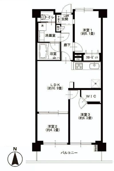 Floor plan. 3LDK, Price 24,900,000 yen, Occupied area 58.99 sq m , Good Floor balcony area 8.1 sq m usability