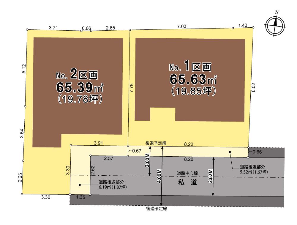 Compartment figure. Land price 20,300,000 yen, Land area 65.39 sq m sectioning view