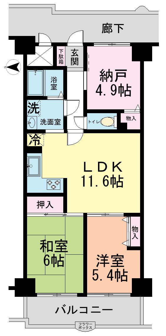 Floor plan. 2LDK + S (storeroom), Price 8.9 million yen, Occupied area 61.56 sq m , Balcony area 7.73 sq m