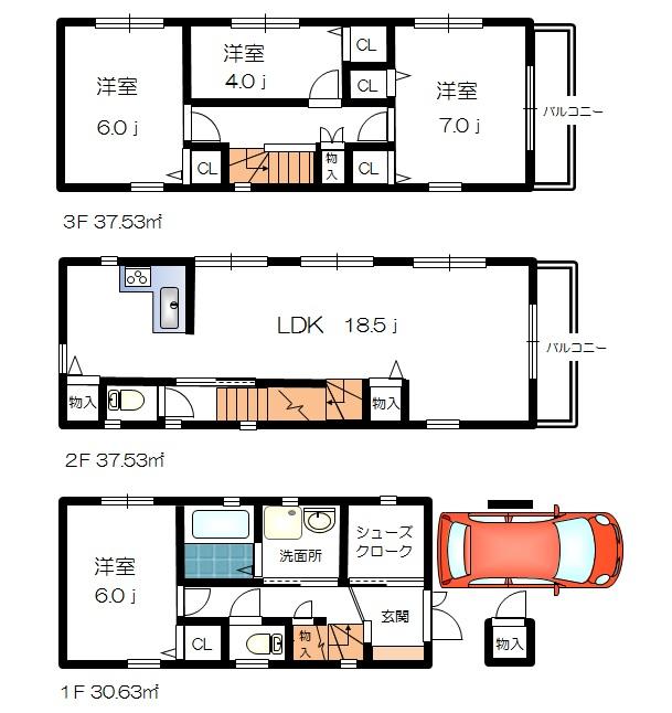 Building plan example (floor plan). Building plan example Building price 16 million yen, Building area 105.69  sq m