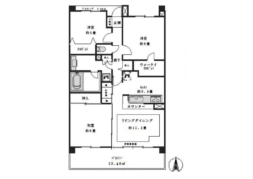 Floor plan. 3LDK, Price 23.5 million yen, Occupied area 73.06 sq m , Balcony area 12.4 sq m Western-style 5 Pledge, Western-style 6 Pledgeese-style room 6 quires, LDK11.1 Pledge