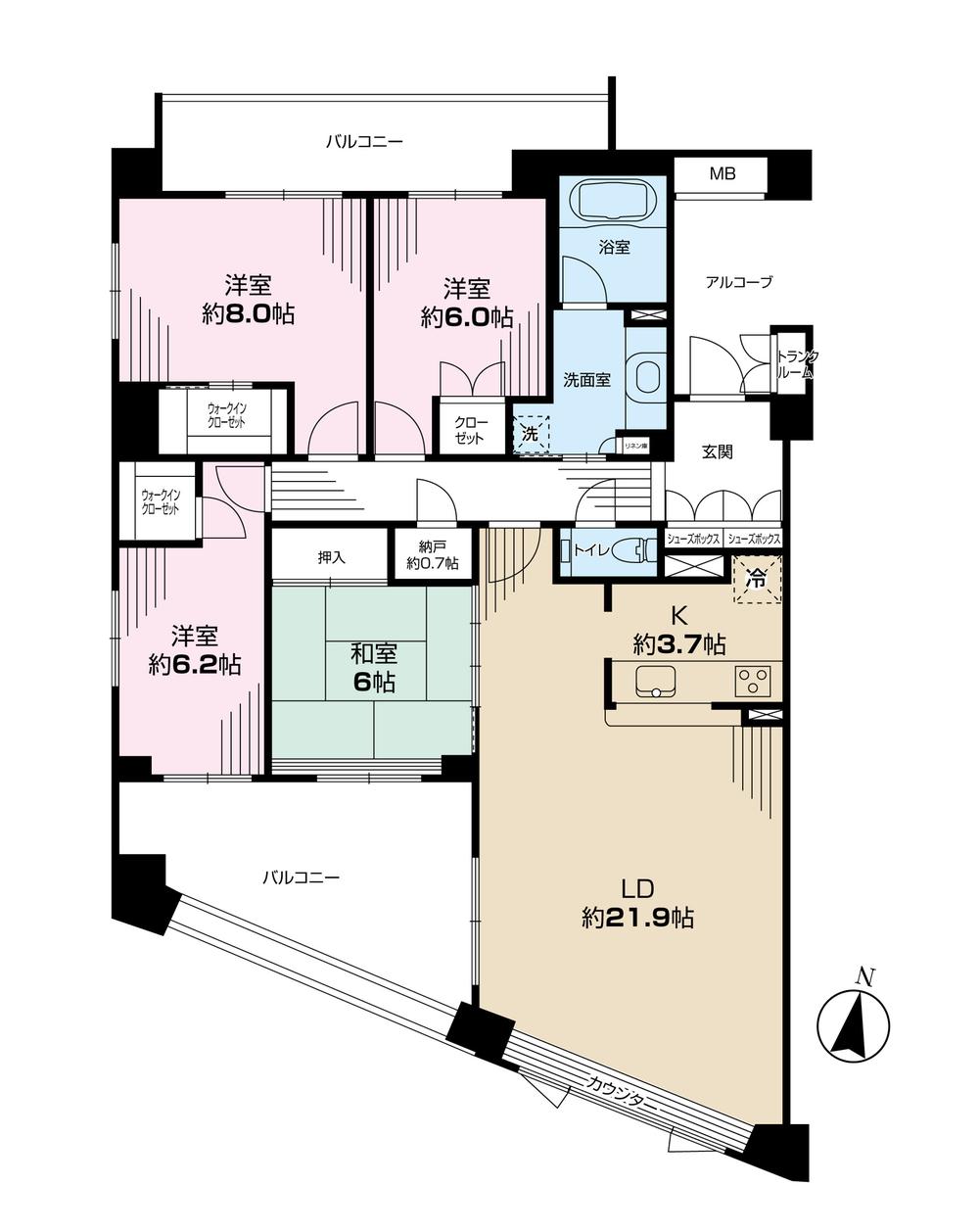 Floor plan. 4LDK, Price 54,800,000 yen, Footprint 115.86 sq m , Balcony area 27.2 sq m