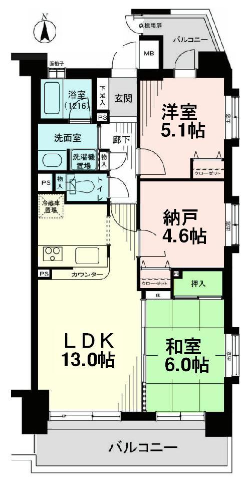Floor plan. 2LDK + S (storeroom), Price 22,900,000 yen, Occupied area 62.82 sq m , Balcony area 13.96 sq m