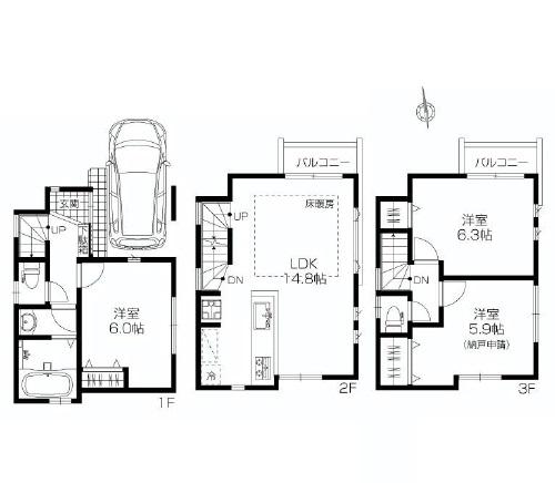 Floor plan. 31,800,000 yen, 3LDK, Land area 44.76 sq m , Building area 76.81 sq m
