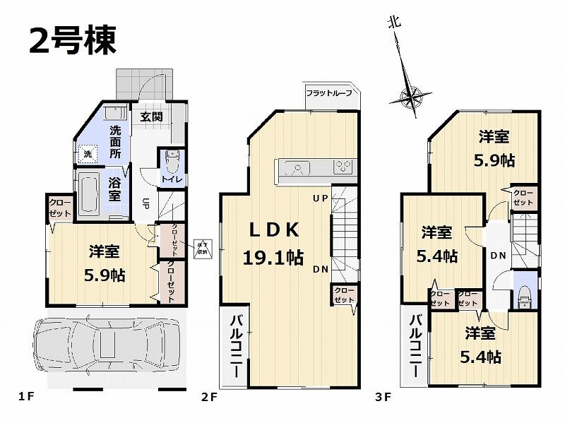 Floor plan. (Building 2), Price 30,800,000 yen, 4LDK, Land area 52.04 sq m , Building area 108.12 sq m