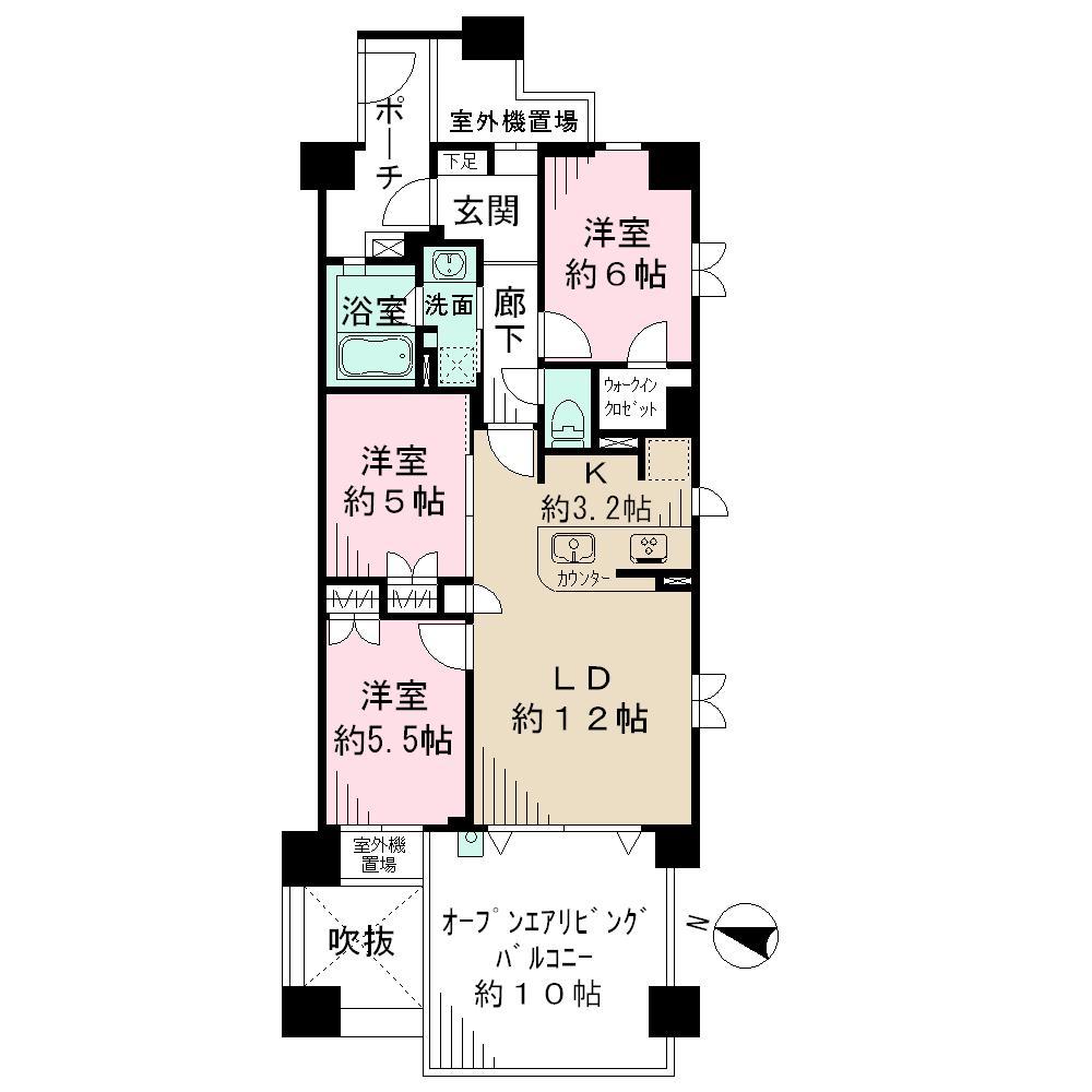 Floor plan. 3LDK, Price 27,800,000 yen, Occupied area 70.03 sq m , Balcony area 16.2 sq m
