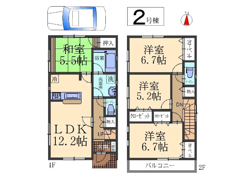 Floor plan. (Building 2), Price 30,800,000 yen, 4LDK, Land area 82.06 sq m , Building area 87.48 sq m
