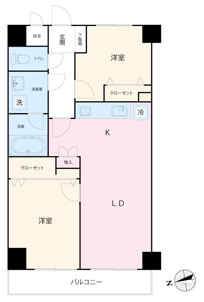 Floor plan. 2LDK, Price 19.3 million yen, Occupied area 52.38 sq m , Balcony area 5.4 sq m