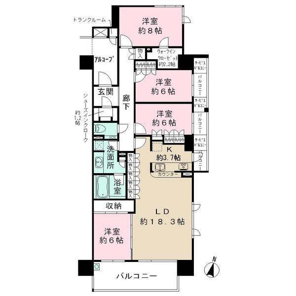 Floor plan. 4LDK, Price 52,800,000 yen, Footprint 114.49 sq m , Balcony area 17.12 sq m