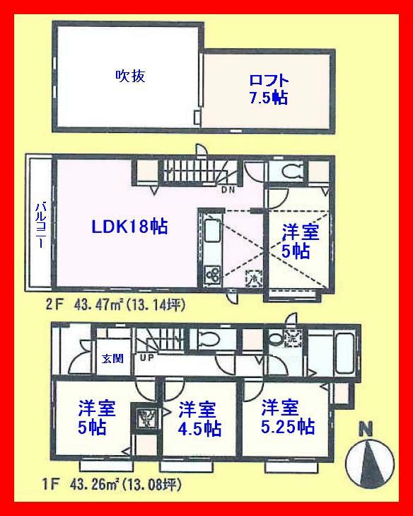 Floor plan. 37,800,000 yen, 4LDK, Land area 104.18 sq m , Building area 86.73 sq m car space is parallel two Allowed