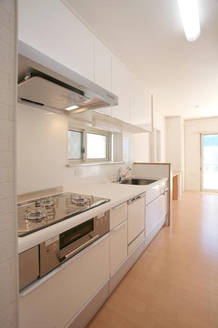 Model house photo. Example of construction kitchen