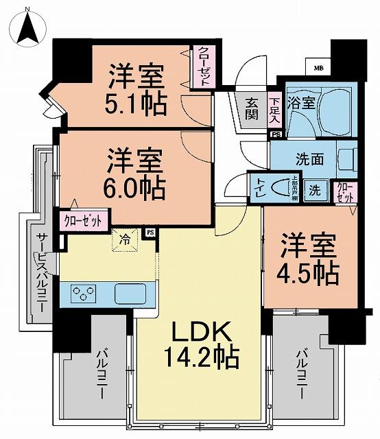 Floor plan. 3LDK, Price 27,800,000 yen, Footprint 63 sq m , Balcony area 11.02 sq m