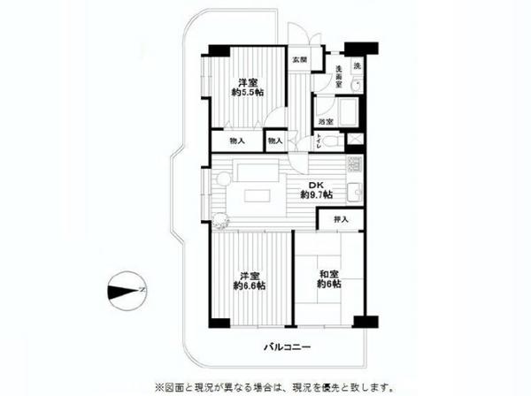 Floor plan. 3DK, Price 13,900,000 yen, Occupied area 66.74 sq m , Balcony area 21.14 sq m