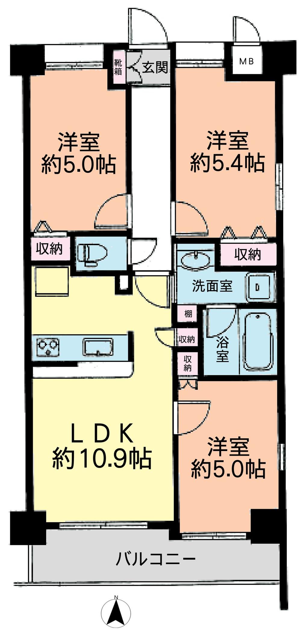 Floor plan. 3LDK, Price 21,700,000 yen, Occupied area 57.06 sq m , Balcony area 6.68 sq m