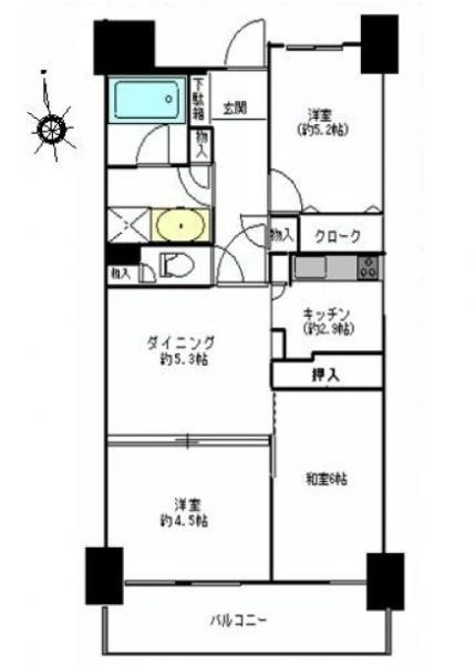 Floor plan. 3DK, Price 14.8 million yen, Occupied area 56.69 sq m , Balcony area 8.82 sq m