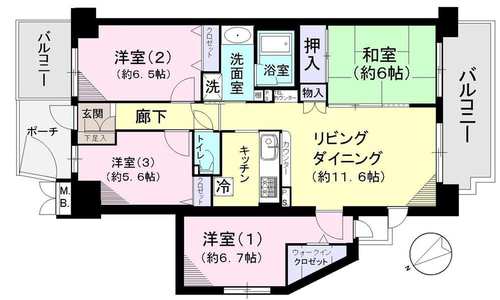 Floor plan. 4LDK, Price 29,800,000 yen, Occupied area 84.72 sq m , Balcony area 13.64 sq m