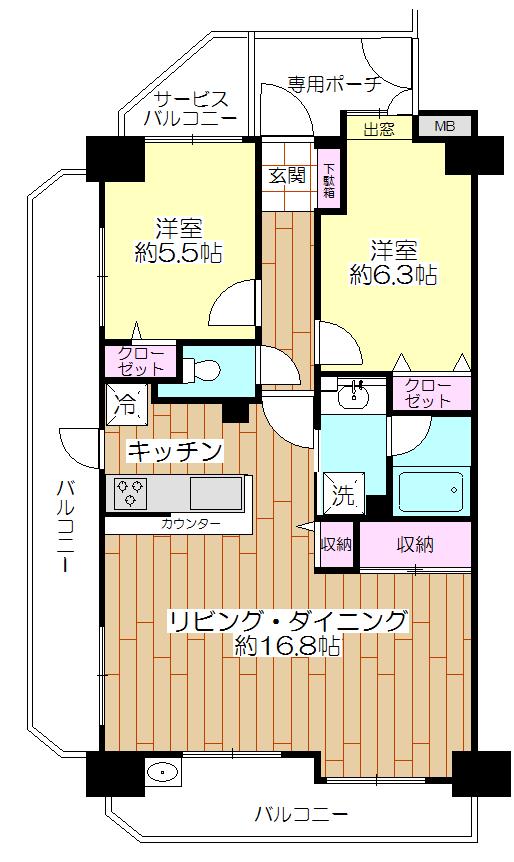 Floor plan. 2LDK, Price 25,800,000 yen, Occupied area 67.23 sq m , Balcony area 19.76 sq m