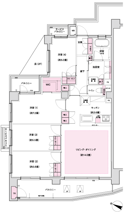 Floor: 4LDK + WIC, the occupied area: 89.88 sq m