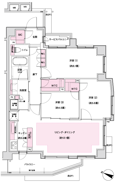 Floor: 3LDK + 2WTC + SC, occupied area: 78.26 sq m