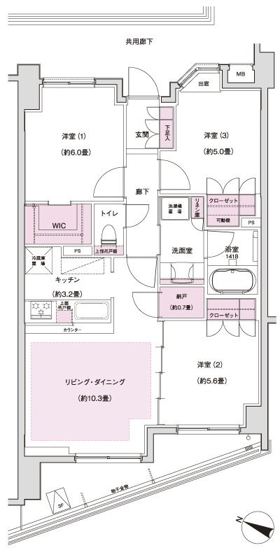 Floor: 3LDK + WIC + N, the occupied area: 68.17 sq m