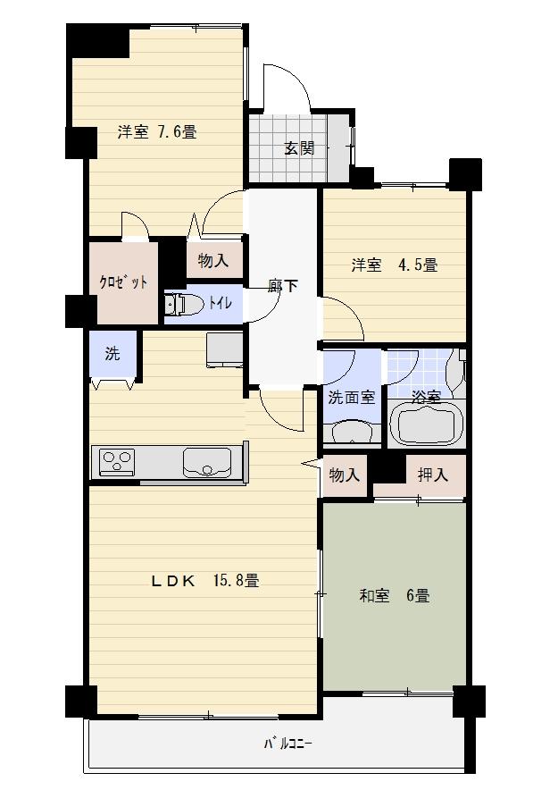 Floor plan. 3LDK, Price 26,800,000 yen, Occupied area 75.78 sq m , Balcony area 7.2 sq m