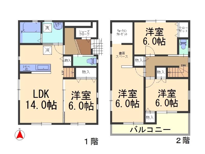 Building plan example (floor plan). Building plan example (B No. land) 4LDK, Land price 24,800,000 yen, Land area 117.26 sq m , Building price 14.9 million yen, Building area 99.17 sq m