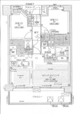 Floor plan. 2LDK, Price 43,800,000 yen, Footprint 65.4 sq m , Balcony area 13.8 sq m