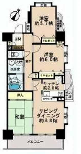 Floor plan. 3LDK, Price 28.8 million yen, Occupied area 70.29 sq m , Balcony area 11.09 sq m