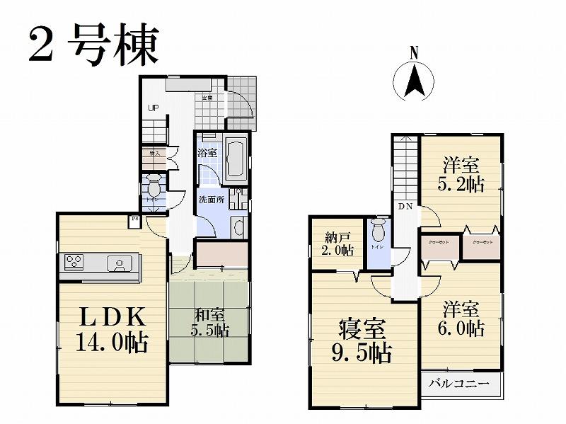Floor plan. (Building 2), Price 29,800,000 yen, 4LDK+S, Land area 93 sq m , Building area 96.38 sq m